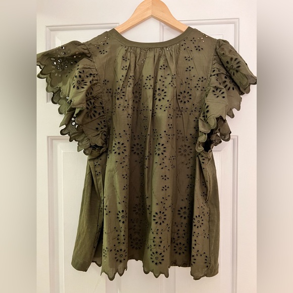 Anthropology Army Green Lace Back T-Shirt - Picture 5 of 6